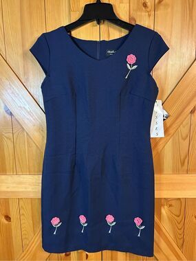 Vintage Chad's Place Navy Flower Dress Women's 6 NWT (0327)